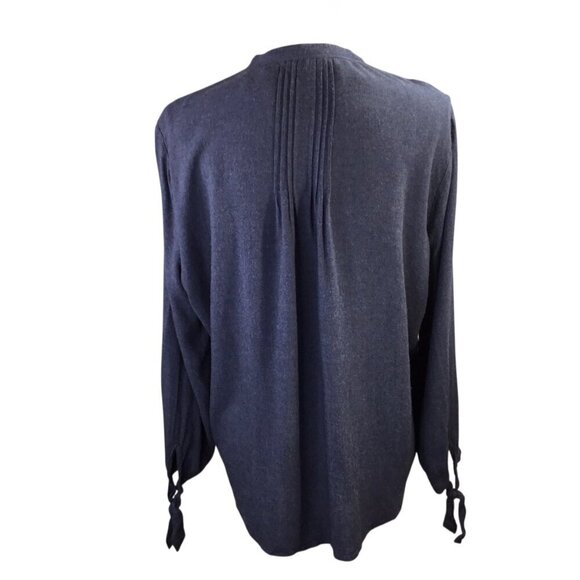 Lucky Brand Pin Tuck Blue Top Size Large Relaxed Breezy Rayon Tie Sleeve Rayon - Picture 5 of 7